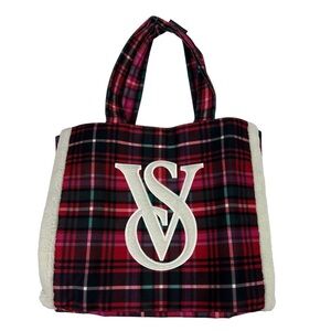 Victoria’s Secret Tote Bag Multi Color Plaid Rectangle 16.5”x20.5” Double Handle